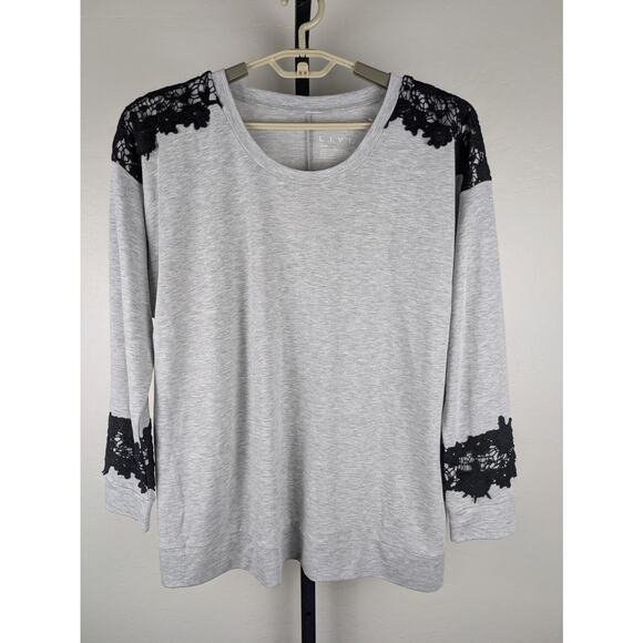 Lane Bryant Tops - Lane Bryant Livi Active Grey Tunic Length Knit Top Black Applique Detail
